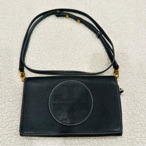 Tory Burch Black Leather Clutch w/detachable shoulder strap